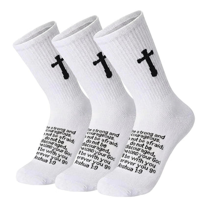 Ao Yee ZGL 24 Pairs Cross Prayer Crew Socks,Christians Socks for Men - Joshua 1:9 - White