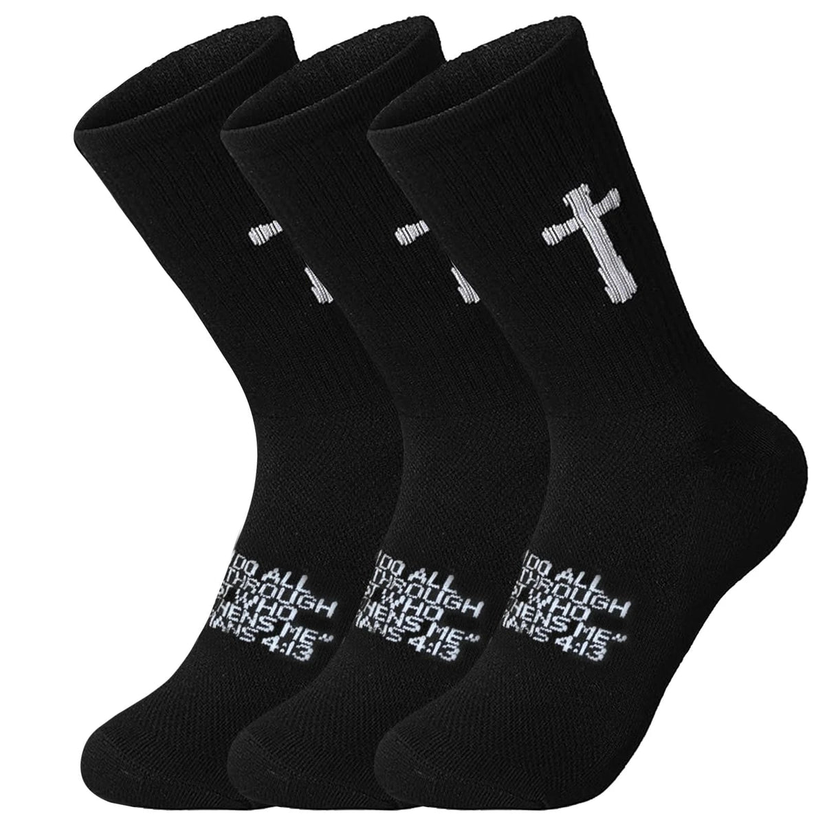 Ao Yee ZGL 24 Pairs Cross Prayer Crew Socks,Christians Socks for Men - Philippians 4:13 - Black