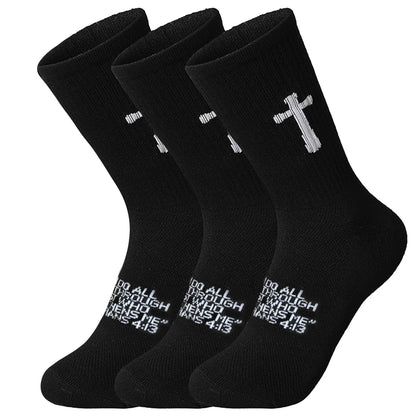 Ao Yee ZGL 24 Pairs Cross Prayer Crew Socks,Christians Socks for Men - Philippians 4:13 - Black