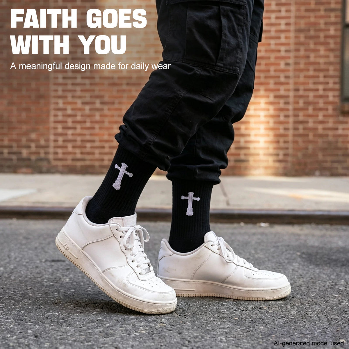 Ao Yee ZGL 24 Pairs Cross Prayer Crew Socks,Christians Socks for Men - Philippians 4:13 - Black