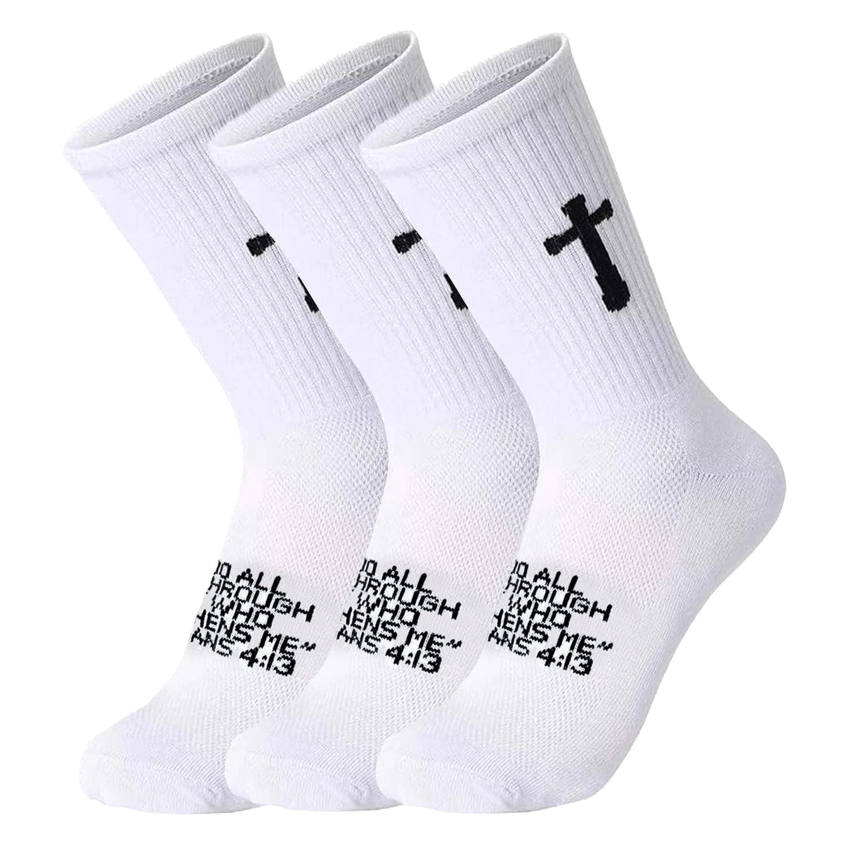Ao Yee ZGL 24 Pairs Cross Prayer Crew Socks,Christians Socks for Men - Philippians 4:13 - White