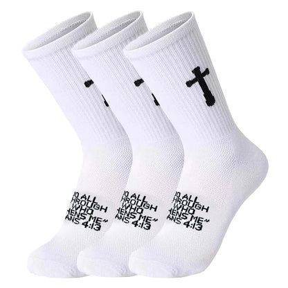 Ao Yee ZGL 24 Pairs Cross Prayer Crew Socks,Christians Socks for Men - Philippians 4:13 - White