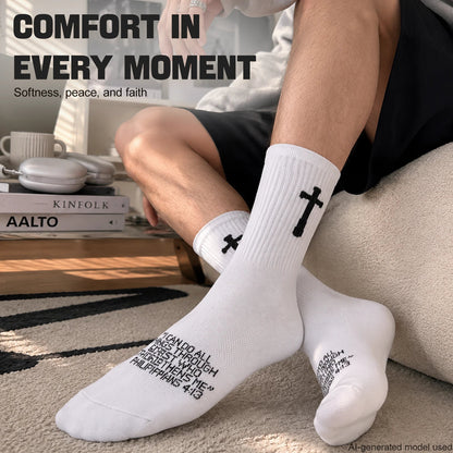Ao Yee ZGL 24 Pairs Cross Prayer Crew Socks,Christians Socks for Men - Philippians 4:13 - White