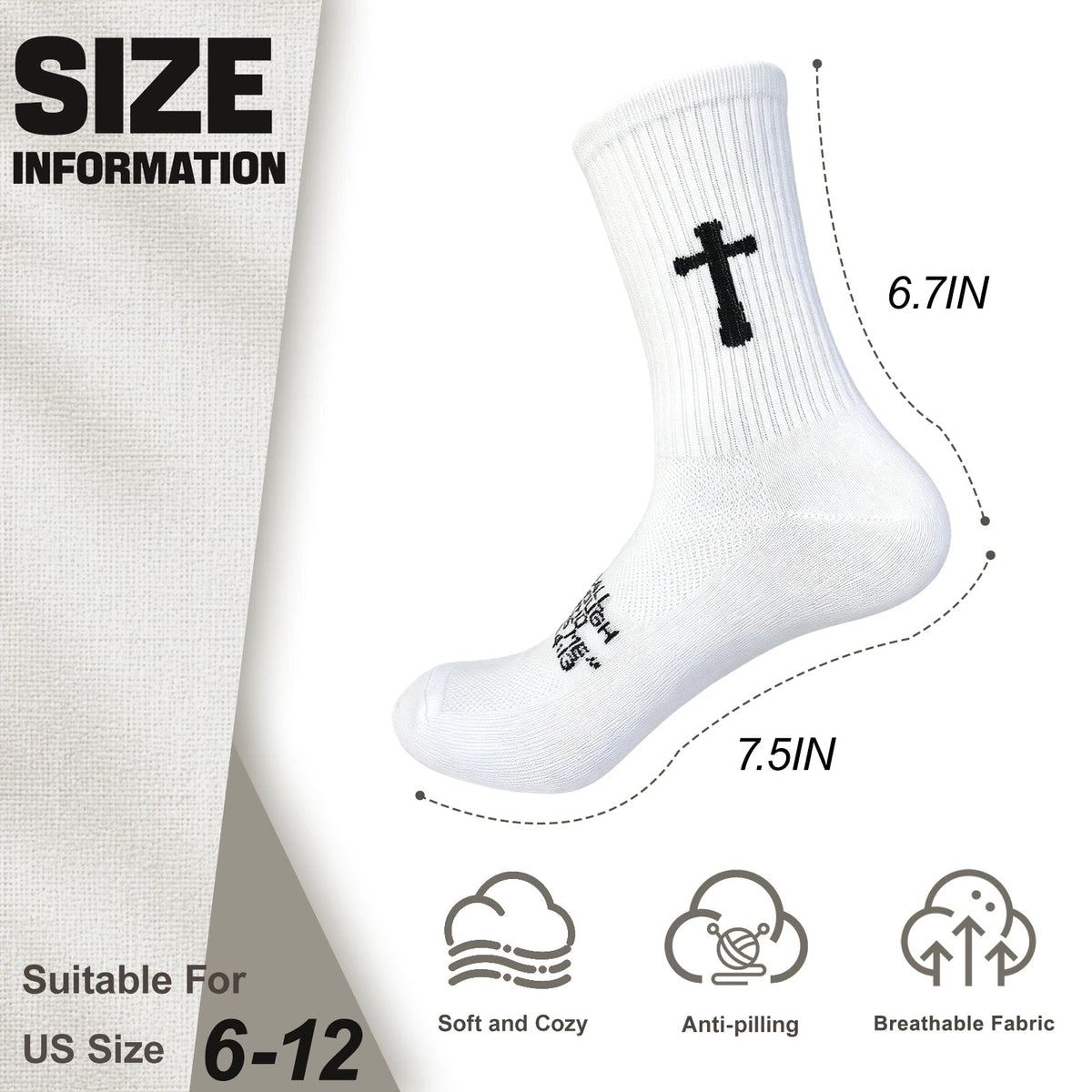 Ao Yee ZGL 24 Pairs Cross Prayer Crew Socks,Christians Socks for Men - Philippians 4:13 - White