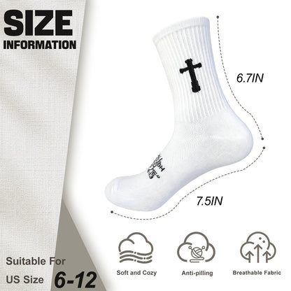 Ao Yee ZGL 24 Pairs Cross Prayer Crew Socks,Christians Socks for Men - Philippians 4:13 - White