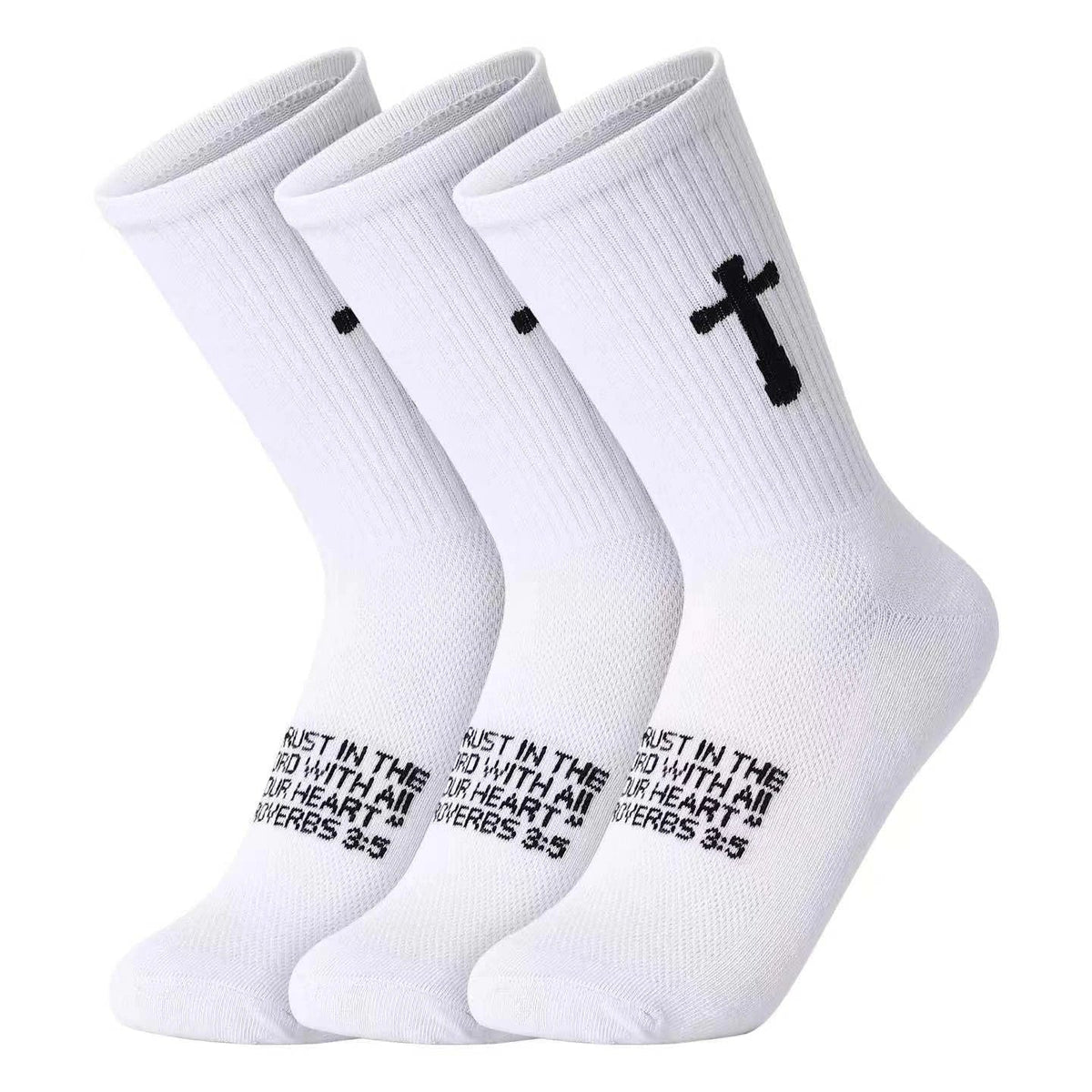 Ao Yee ZGL 24 Pairs Cross Prayer Crew Socks,Christians Socks for Men -  Proverbs 3:5 - White