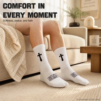 Ao Yee ZGL 24 Pairs Cross Prayer Crew Socks,Christians Socks for Men -  Proverbs 3:5 - White