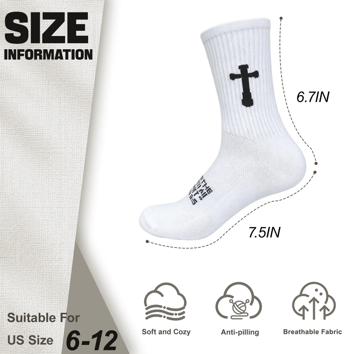Ao Yee ZGL 24 Pairs Cross Prayer Crew Socks,Christians Socks for Men -  Proverbs 3:5 - White