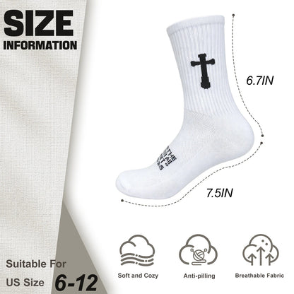 Ao Yee ZGL 24 Pairs Cross Prayer Crew Socks,Christians Socks for Men -  Proverbs 3:5 - White