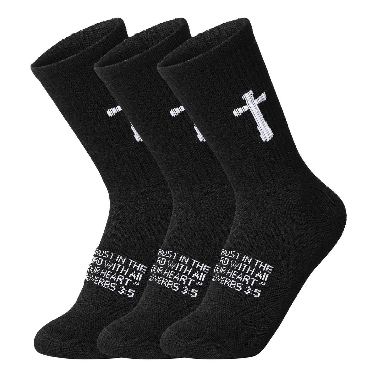 Ao Yee ZGL 24 Pairs Cross Prayer Crew Socks,Christians Socks for Men -  Proverbs 3:5 - Black