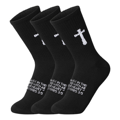 Ao Yee ZGL 24 Pairs Cross Prayer Crew Socks,Christians Socks for Men -  Proverbs 3:5 - Black