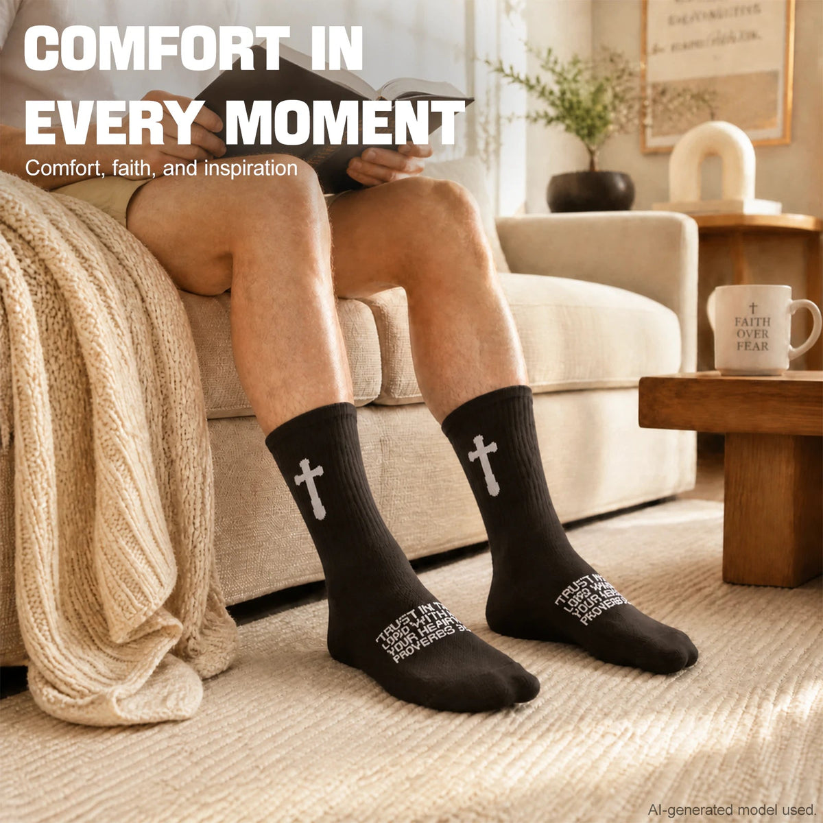 Ao Yee ZGL 24 Pairs Cross Prayer Crew Socks,Christians Socks for Men -  Proverbs 3:5 - Black