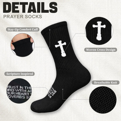 Ao Yee ZGL 24 Pairs Cross Prayer Crew Socks,Christians Socks for Men -  Proverbs 3:5 - Black
