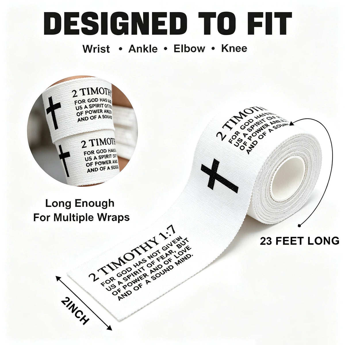 Ao Yee ZGL 2pcs Cross Christian Sports Tape,2" X 23ft Cotton Wristbands - White