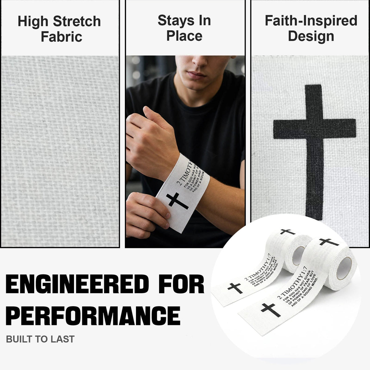Ao Yee ZGL 2pcs Cross Christian Sports Tape,2" X 23ft Cotton Wristbands - White