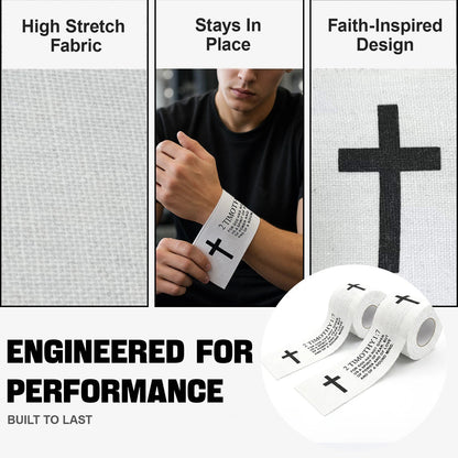 Ao Yee ZGL 2pcs Cross Christian Sports Tape,2" X 23ft Cotton Wristbands - White