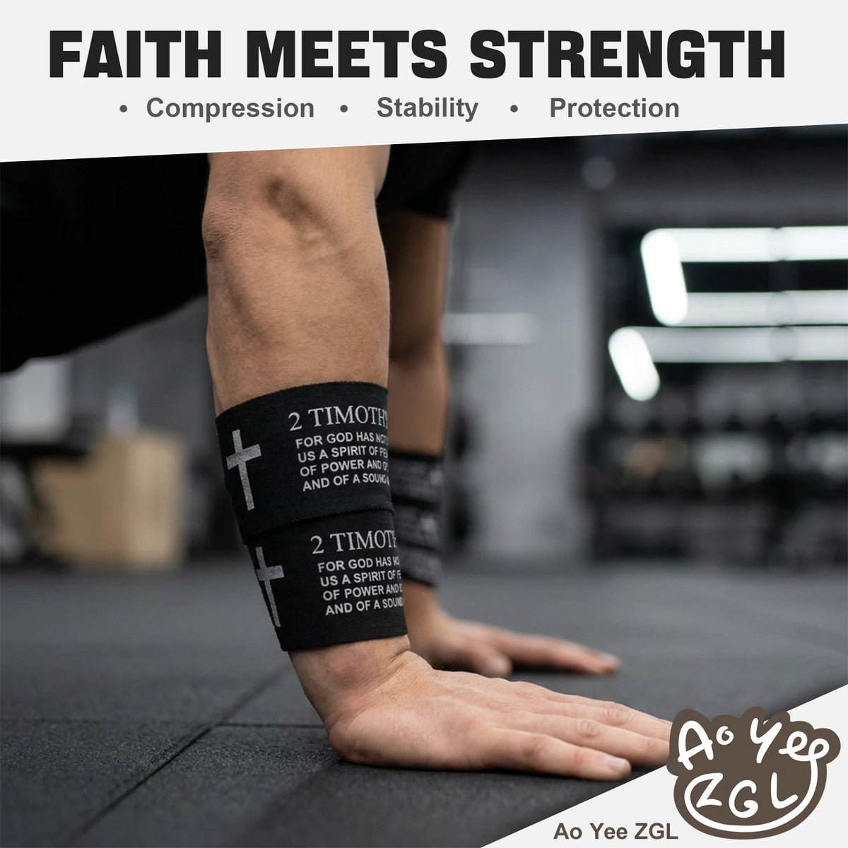Ao Yee ZGL 2pcs Cross Christian Sports Tape,2" X 23ft Cotton Wristbands - Black