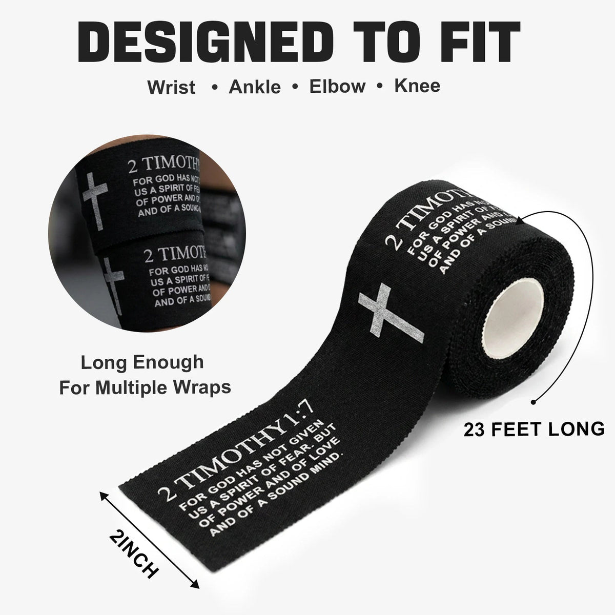 Ao Yee ZGL 2pcs Cross Christian Sports Tape,2" X 23ft Cotton Wristbands - Black