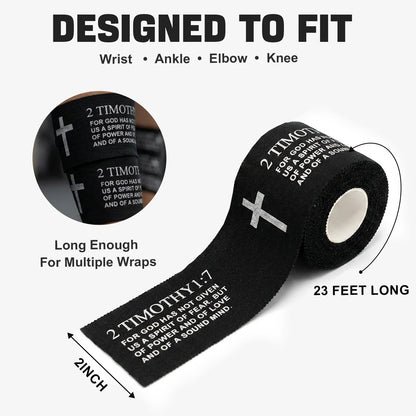 Ao Yee ZGL 2pcs Cross Christian Sports Tape,2" X 23ft Cotton Wristbands - Black