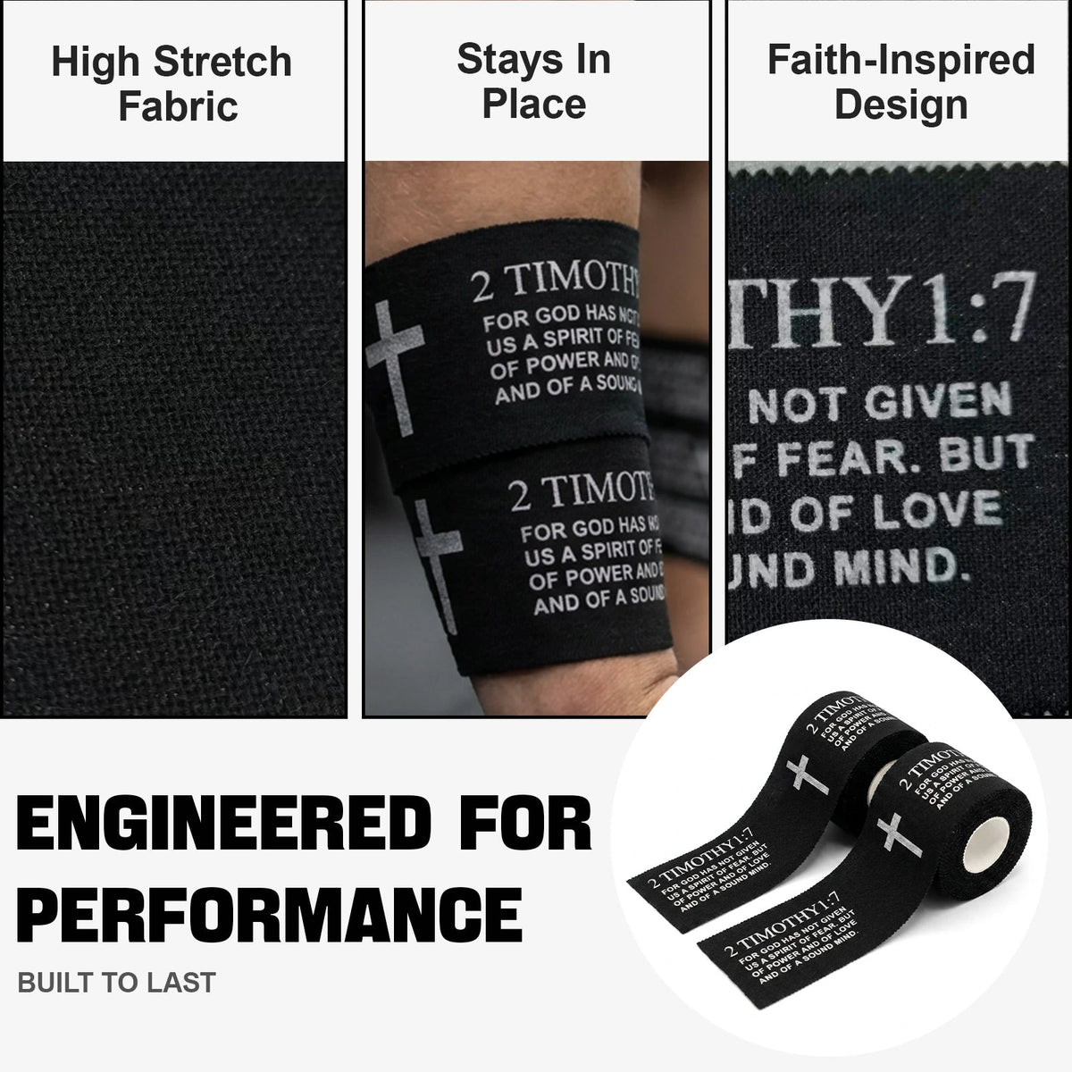 Ao Yee ZGL 2pcs Cross Christian Sports Tape,2" X 23ft Cotton Wristbands - Black