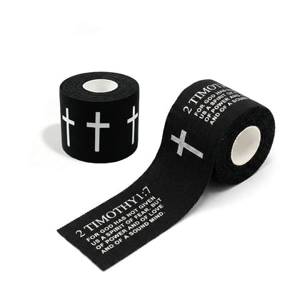 Ao Yee ZGL 2pcs Cross Christian Sports Tape,2" X 23ft Cotton Wristbands - Black