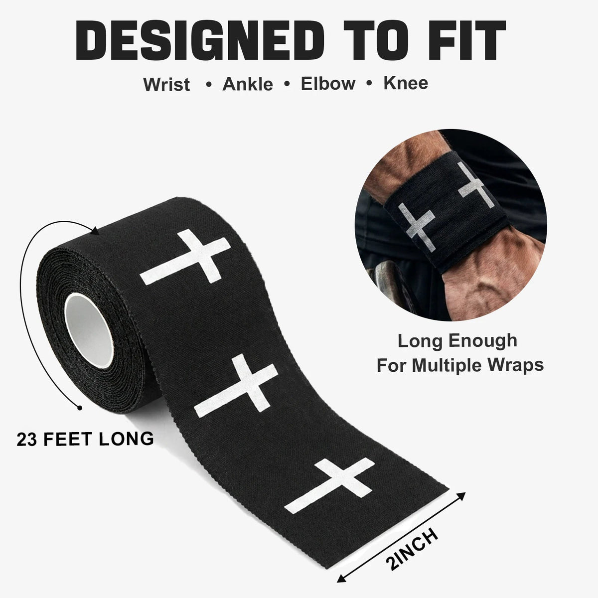 Ao Yee ZGL 2pcs Cross Christian Sports Tape,2" X 23ft Cotton Wristbands - Black
