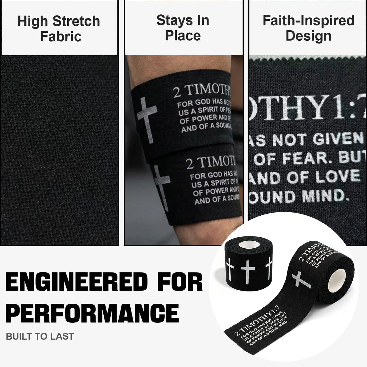 Ao Yee ZGL 2pcs Cross Christian Sports Tape,2" X 23ft Cotton Wristbands - Black