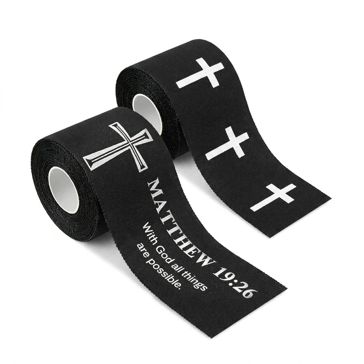 Ao Yee ZGL 2pcs Cross Christian Sports Tape,2" X 23ft Cotton Wristbands - Black