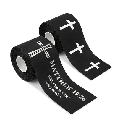 Ao Yee ZGL 2pcs Cross Christian Sports Tape,2" X 23ft Cotton Wristbands - Black