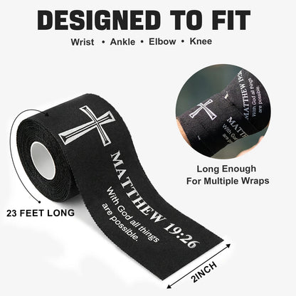 Ao Yee ZGL 2pcs Cross Christian Sports Tape,2" X 23ft Cotton Wristbands - Black