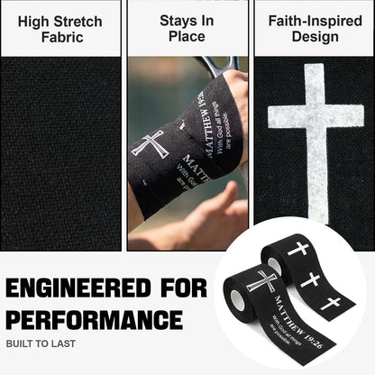 Ao Yee ZGL 2pcs Cross Christian Sports Tape,2" X 23ft Cotton Wristbands - Black
