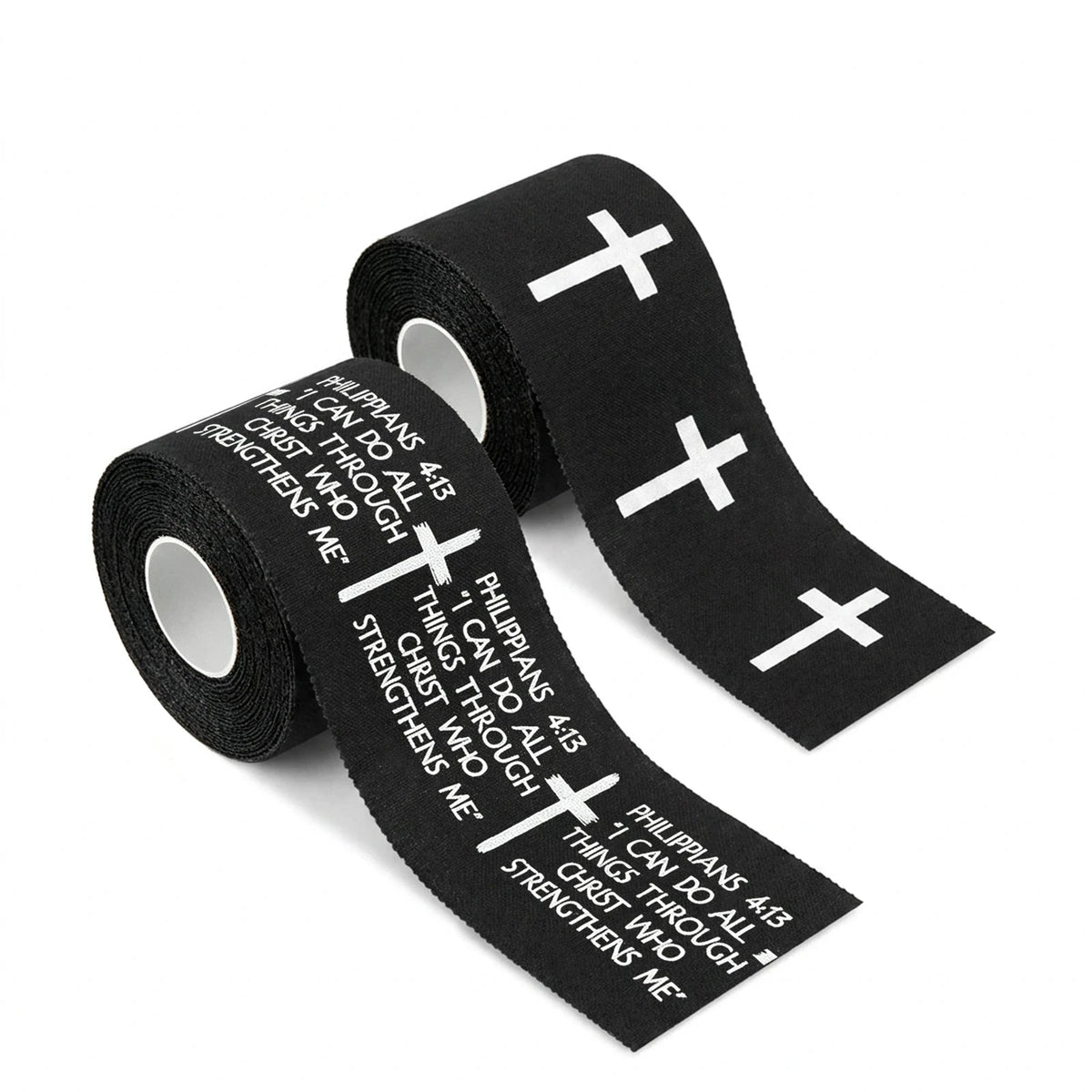 Ao Yee ZGL 2pcs Cross Christian Sports Tape,2" X 23ft Cotton Wristbands - Black