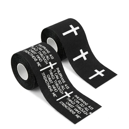 Ao Yee ZGL 2pcs Cross Christian Sports Tape,2" X 23ft Cotton Wristbands - Black