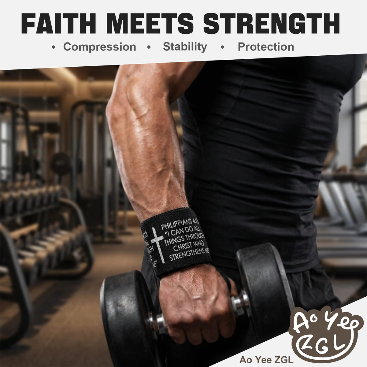 Ao Yee ZGL 2pcs Cross Christian Sports Tape,2" X 23ft Cotton Wristbands - Black