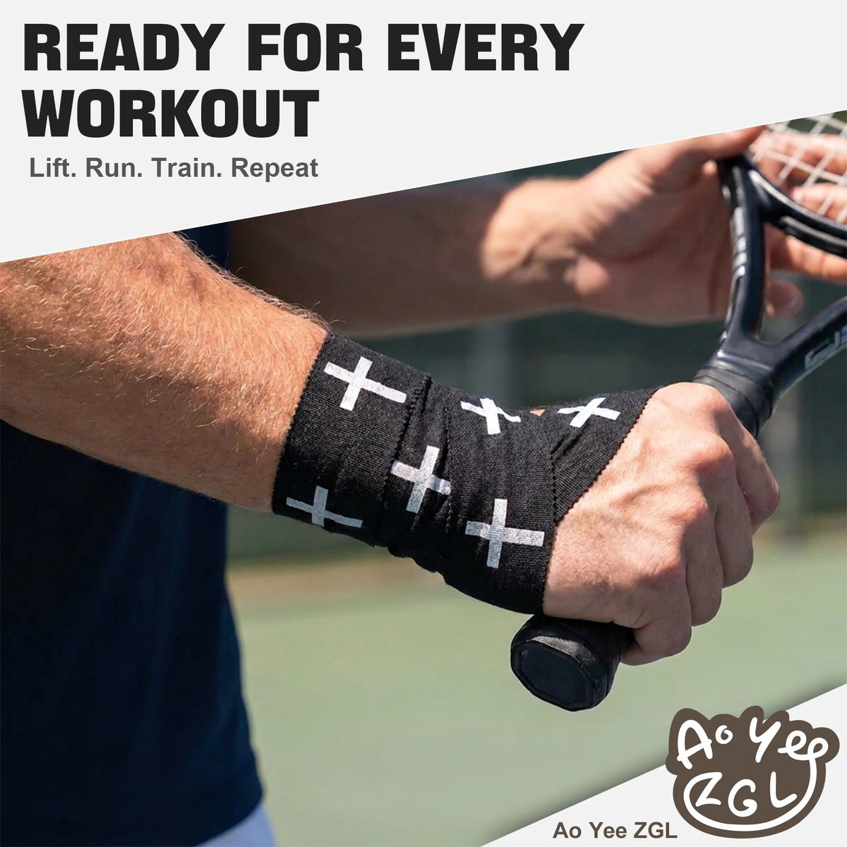 Ao Yee ZGL 2pcs Cross Christian Sports Tape,2" X 23ft Cotton Wristbands - Black