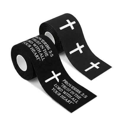Ao Yee ZGL 2pcs Cross Christian Sports Tape,2" X 23ft Cotton Wristbands - Black