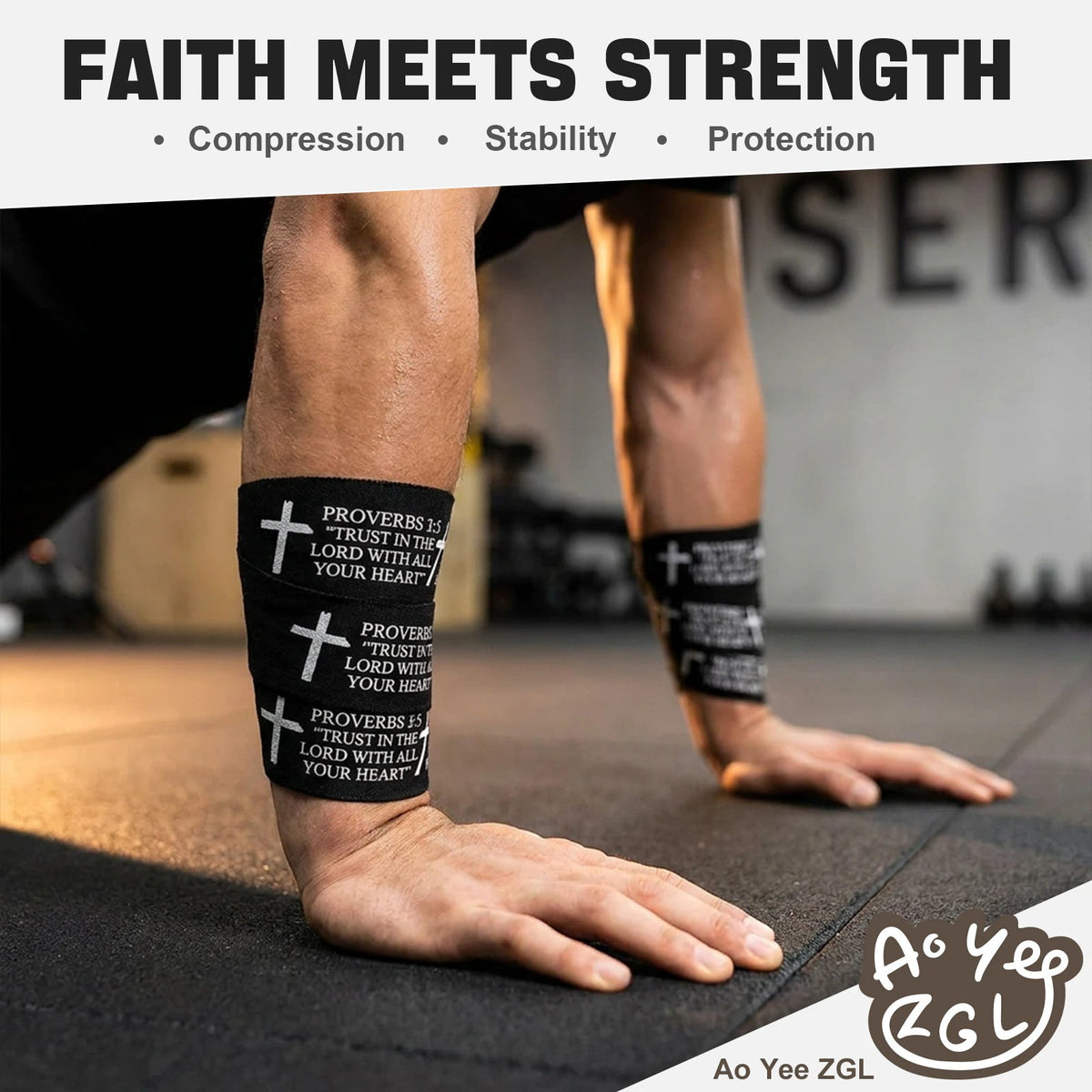 Ao Yee ZGL 2pcs Cross Christian Sports Tape,2" X 23ft Cotton Wristbands - Black