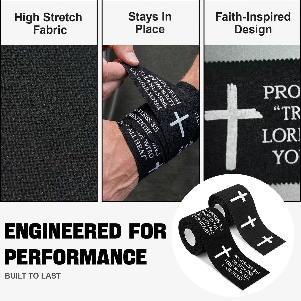 Ao Yee ZGL 2pcs Cross Christian Sports Tape,2" X 23ft Cotton Wristbands - Black