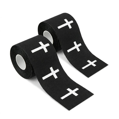 Ao Yee ZGL 2pcs Cross Christian Sports Tape,2" X 23ft Cotton Wristbands - Black