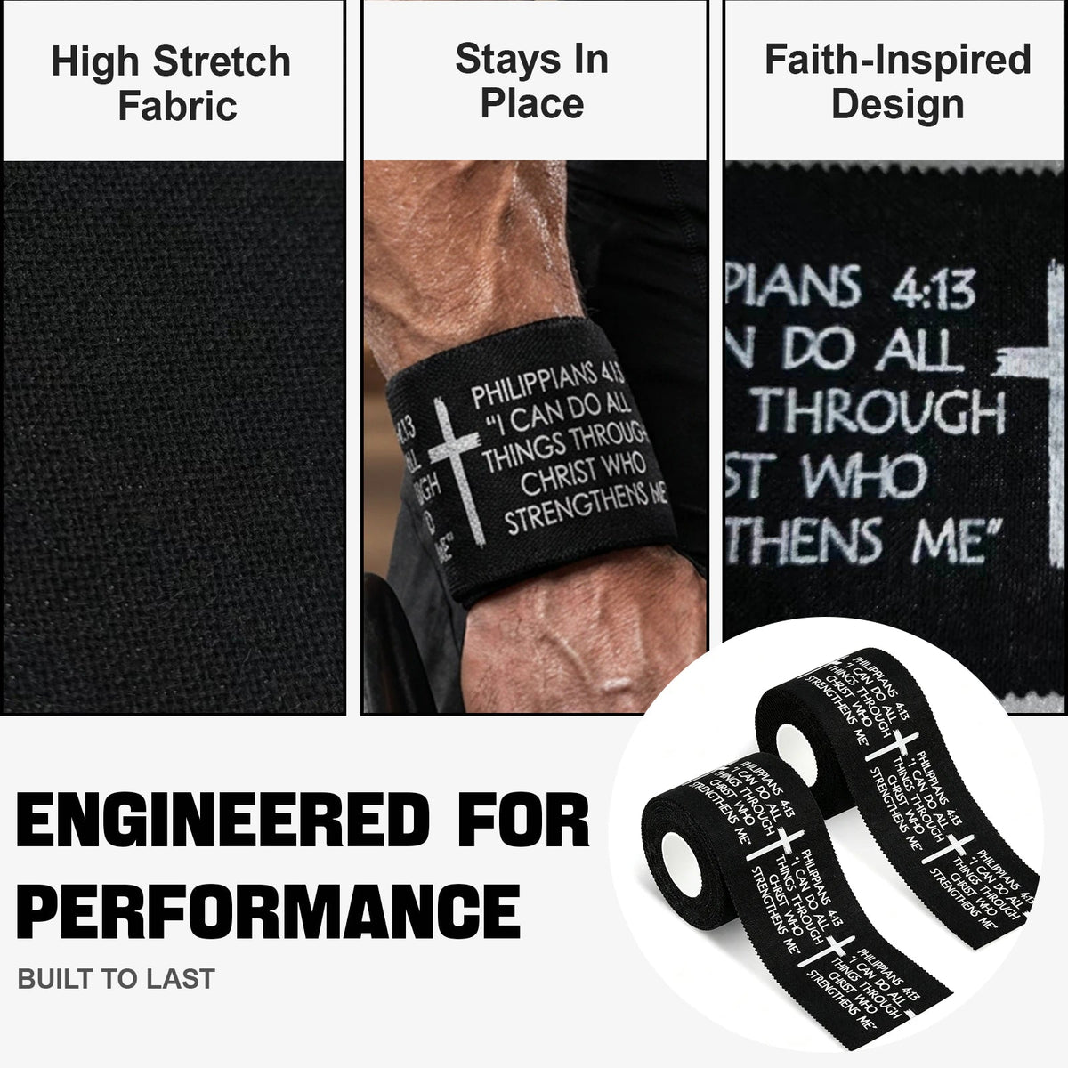 Ao Yee ZGL 2pcs Cross Christian Sports Tape,2" X 23ft Cotton Wristbands - Black