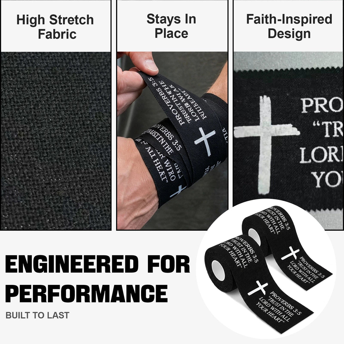 Ao Yee ZGL 2pcs Cross Christian Sports Tape,2" X 23ft Cotton Wristbands - Black