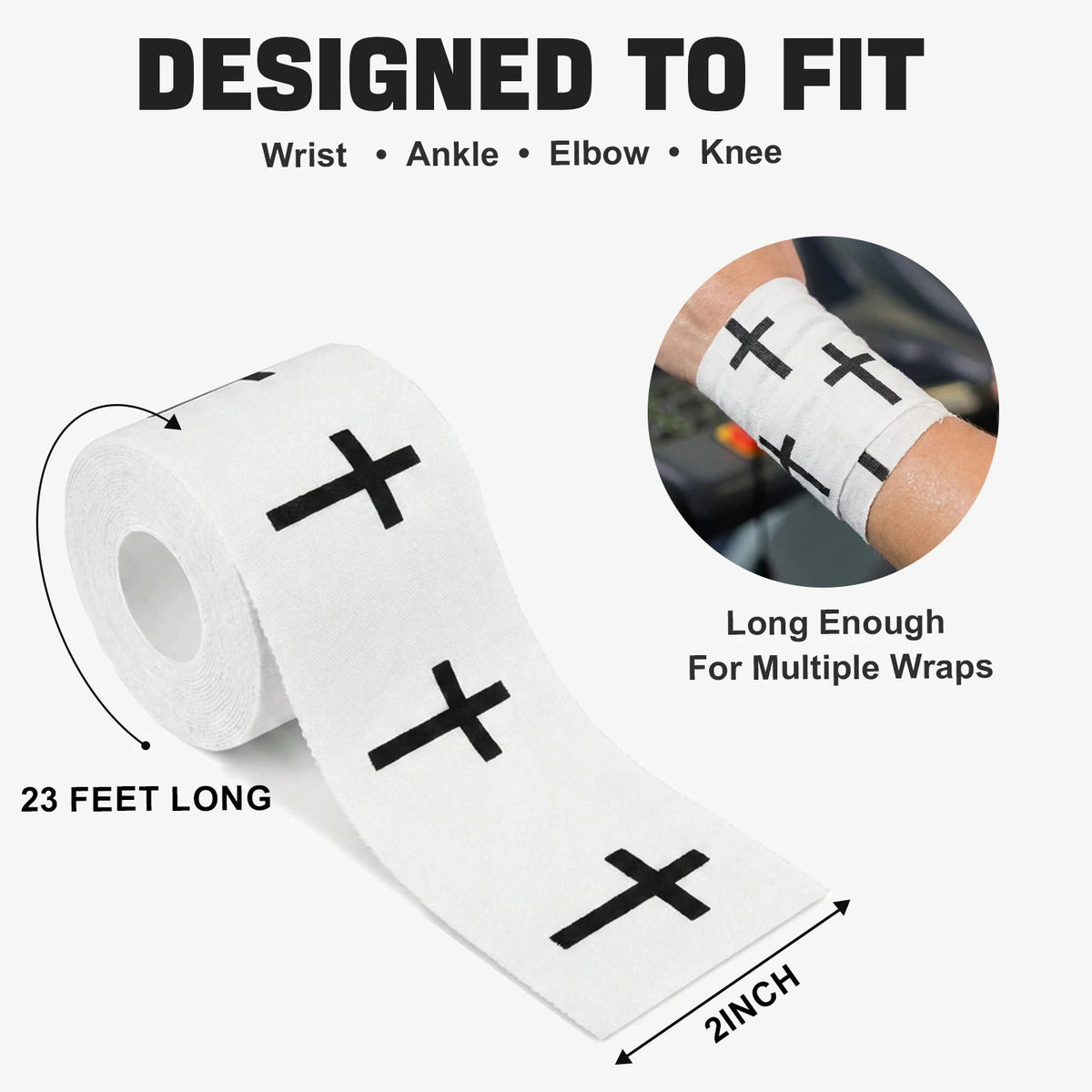 Ao Yee ZGL 2pcs Cross Christian Sports Tape,2" X 23ft Cotton Wristbands - White