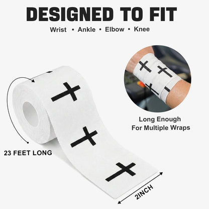 Ao Yee ZGL 2pcs Cross Christian Sports Tape,2" X 23ft Cotton Wristbands - White