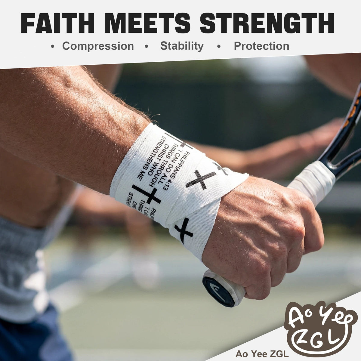 Ao Yee ZGL 2pcs Cross Christian Sports Tape,2" X 23ft Cotton Wristbands - White