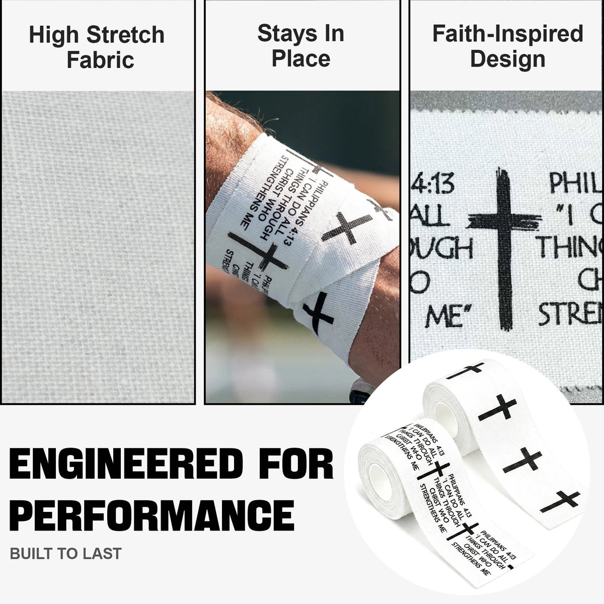 Ao Yee ZGL 2pcs Cross Christian Sports Tape,2" X 23ft Cotton Wristbands - White