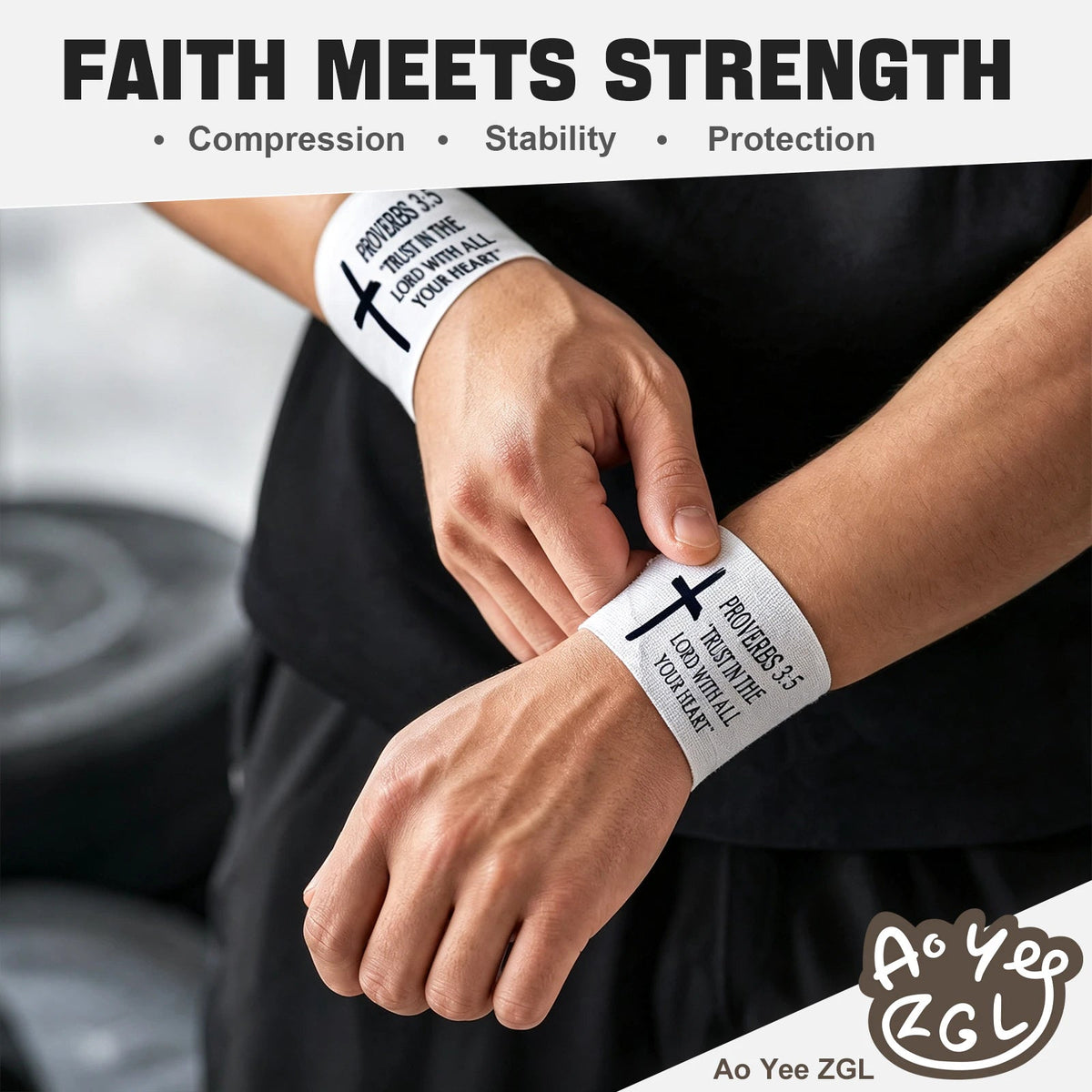 Ao Yee ZGL 2pcs Cross Christian Sports Tape,2" X 23ft Cotton Wristbands - White