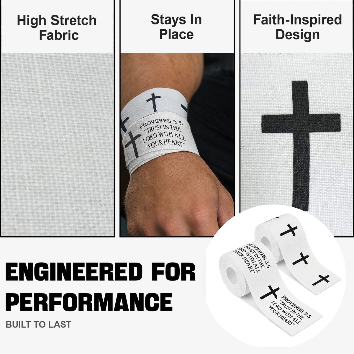 Ao Yee ZGL 2pcs Cross Christian Sports Tape,2" X 23ft Cotton Wristbands - White