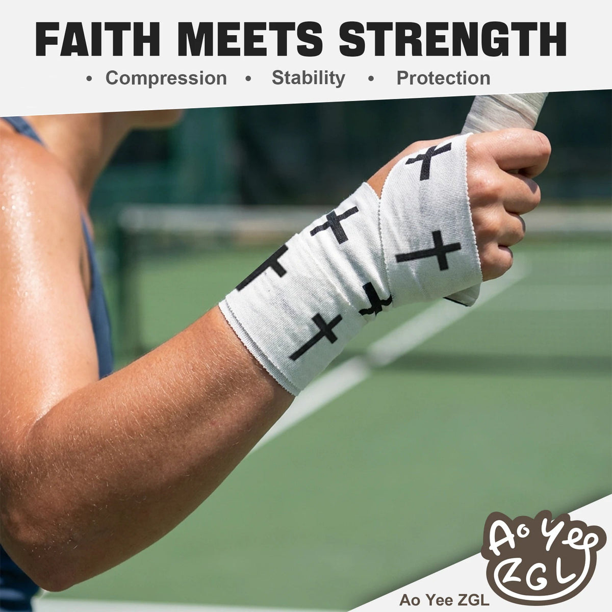 Ao Yee ZGL 2pcs Cross Christian Sports Tape,2" X 23ft Cotton Wristbands - White