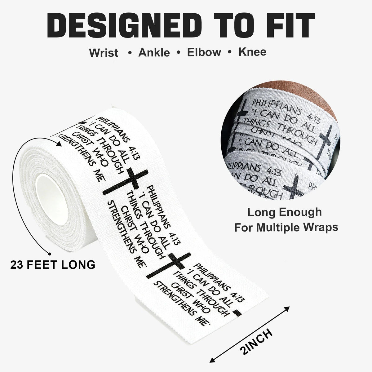 Ao Yee ZGL 2pcs Cross Christian Sports Tape,2" X 23ft Cotton Wristbands - White