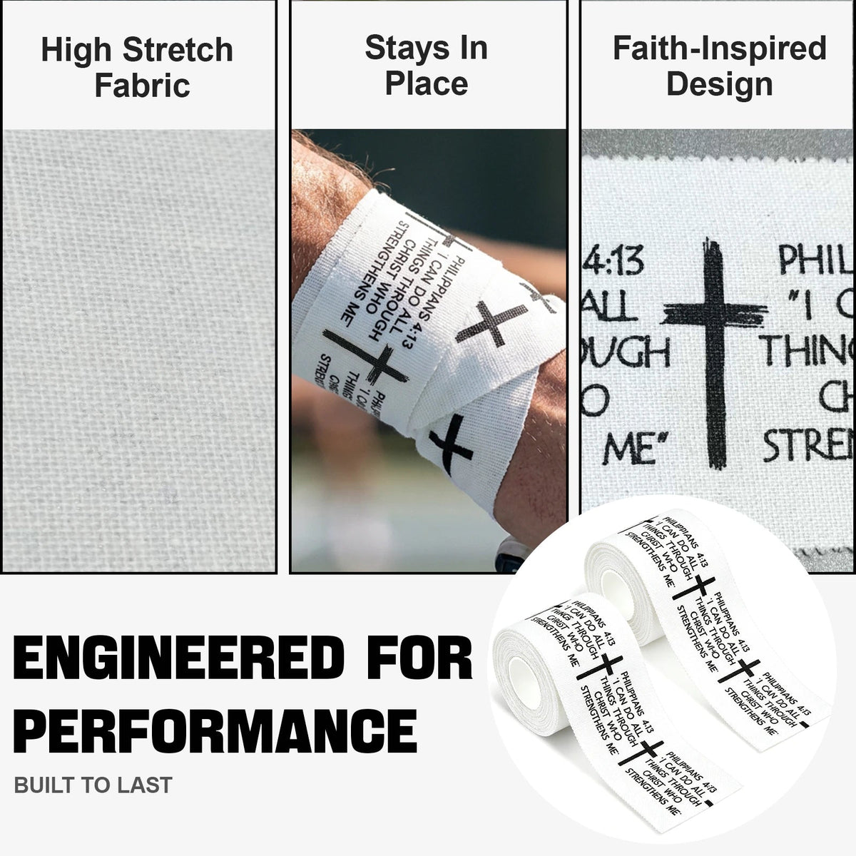 Ao Yee ZGL 2pcs Cross Christian Sports Tape,2" X 23ft Cotton Wristbands - White